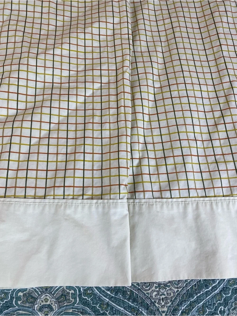 Martha Stewart cream Pillowcases with Green and Orange Grid